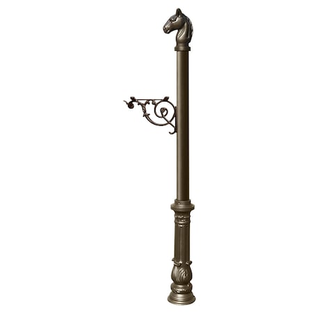 Qualarc Post w/support bracket, decorative ornate base and horsehead finial LPST-701-BZ